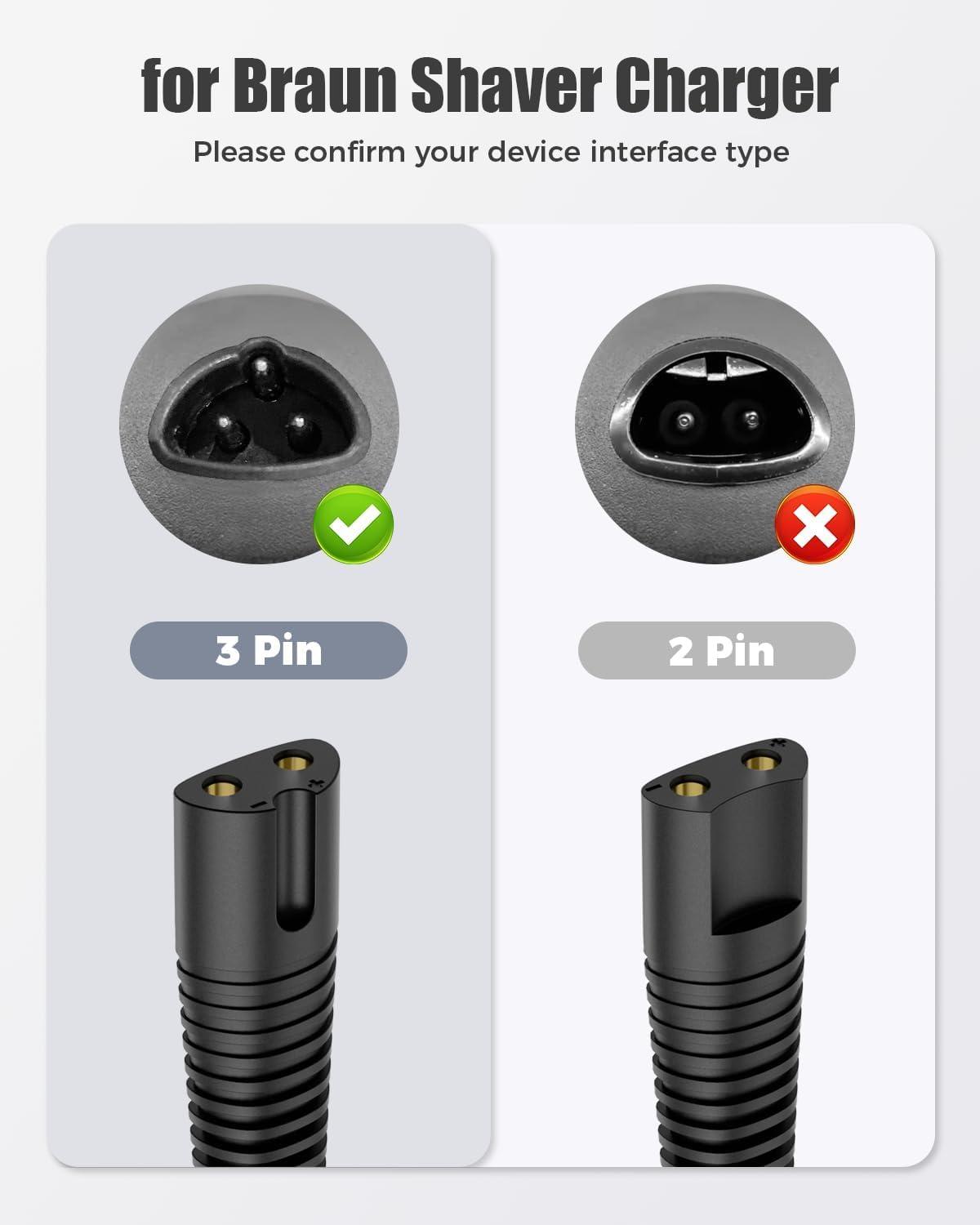 Newding 12V Charger Cable for Braun Shaver Series S3 S5 S6 S7 S8 S9, Beard Trimmer and Epilator Silk-pil 9 7 5 Wet & Dry Electric Razor Charging Cord for Series 3 5 6 7 8 9 Pro Pro+