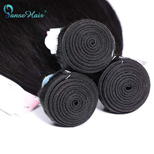 Panse Hair 10A Straight Bundles with Closure Human Hair (14 16 18 with 12 Inch) Brazilian Human Hair Bundles with Closure 100% Unprocessed Virgin Remy Straight Hair Weave Bundles with Closure 4x4 Three Part