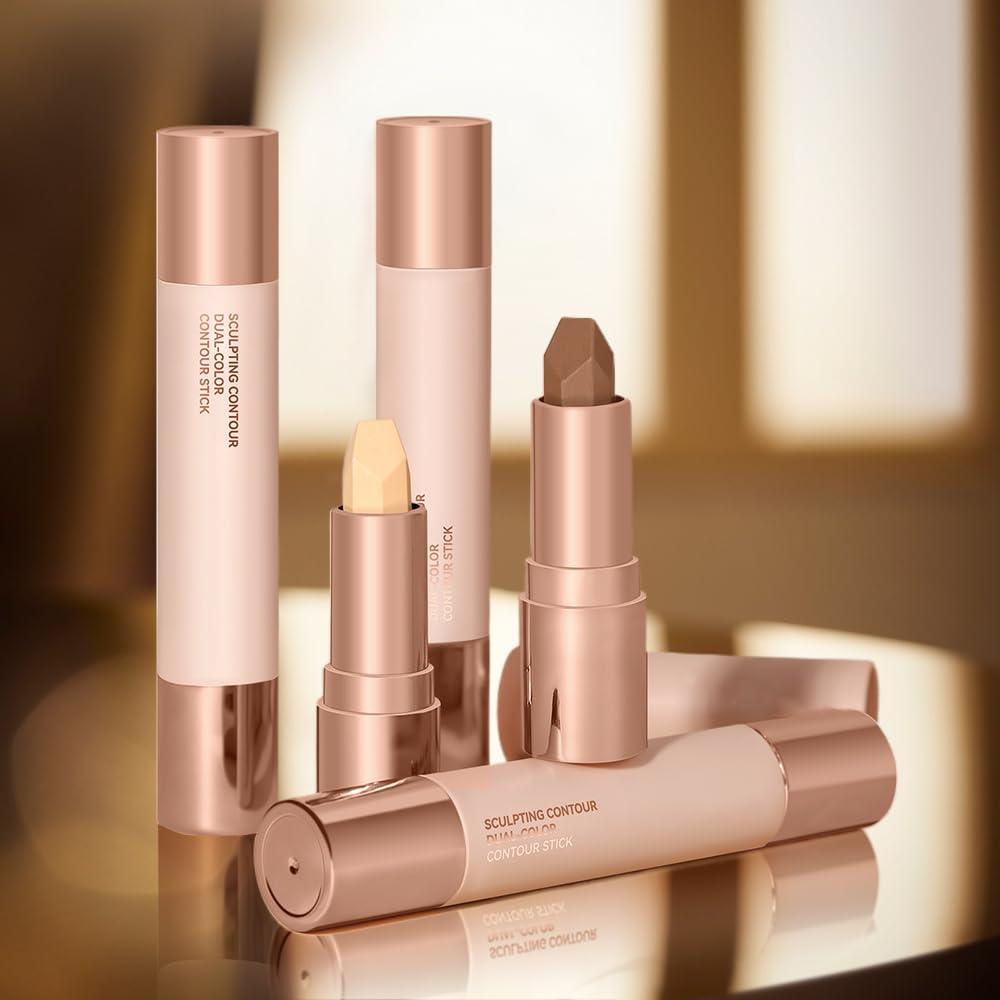 ehnoge No Limits Cream Bronzer Stick, 2024 Upgrade 2 In 1 Double Ends Matte Contour Stick, Natural Matte Cream Bronzer and Contour Stick Lasting Creamy Sculpting Double Headed Makeup Contour Stick (01+02)