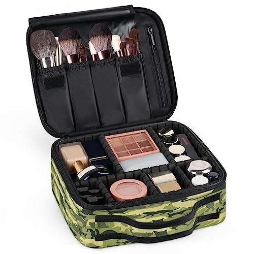 QsirBC QsirBC Makeup Train Case with Adjustable Dividers, Portable Make Up Bag for Women, Toiletry Bag for Men with Waterproof Brush Cover, Cat Camouflage Travel Makeup Organizer Makeup Box