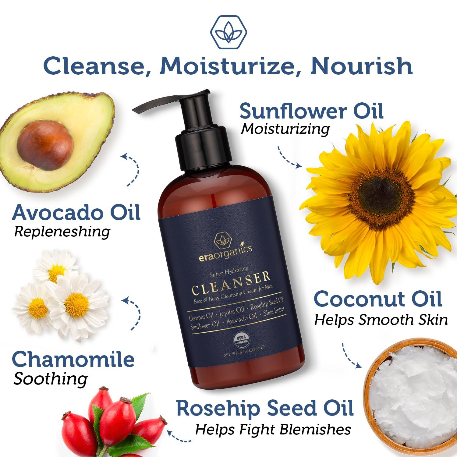 Era Organics Era Organics USDA Organic Men's Face Wash - Nourishing and Hydrating Facial and Body Cleanser for Smoother Skin