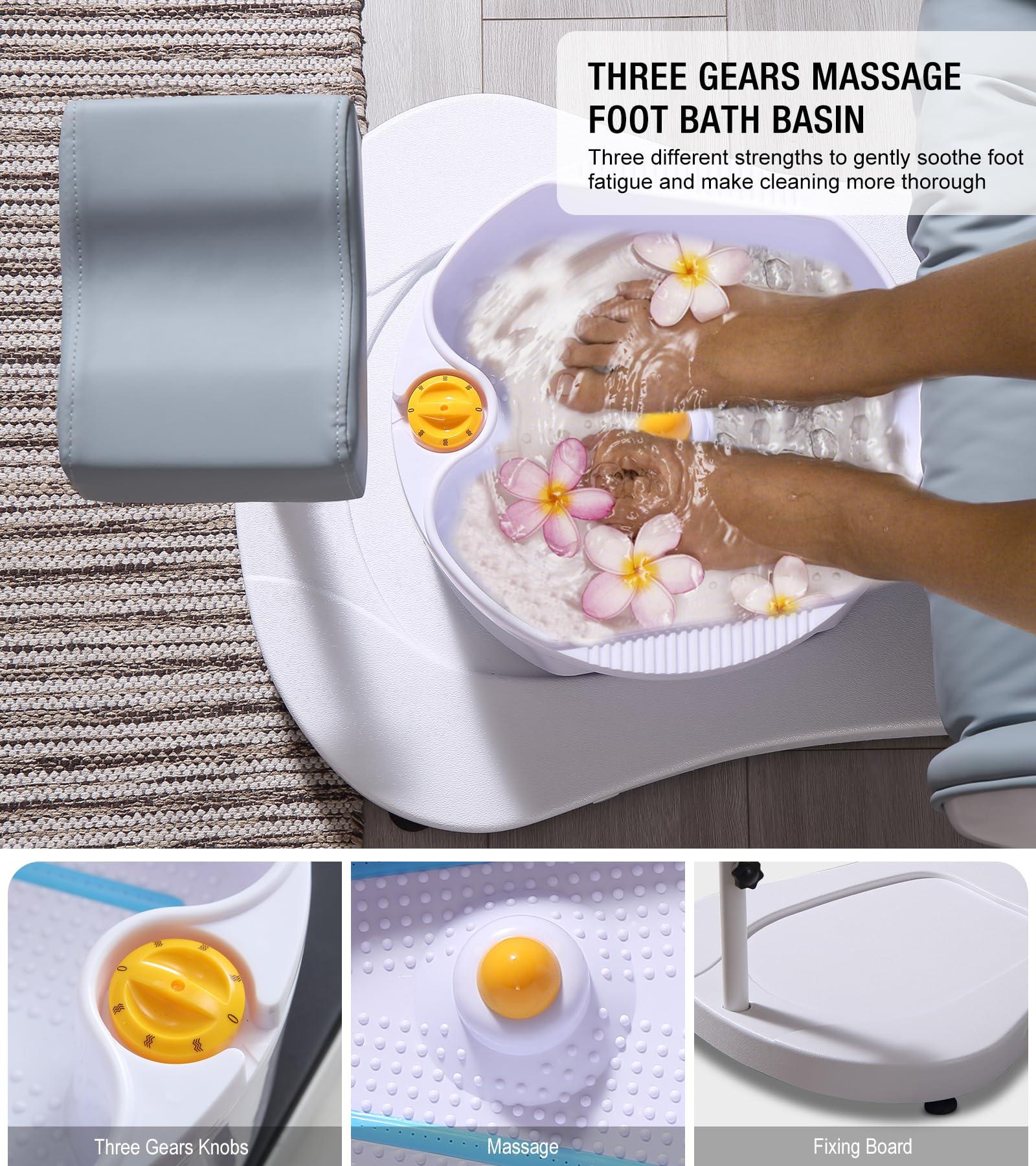 OKAKOPA OKAKOPA Pedicure Chair No Plumbing for Nail Tech, 360 Swivel Reclining Pedicure Unit w/Bowl and Footrest, Hydraulically Adjustable Height Spa Pedicure Chair Station for Foot Spa, Grey