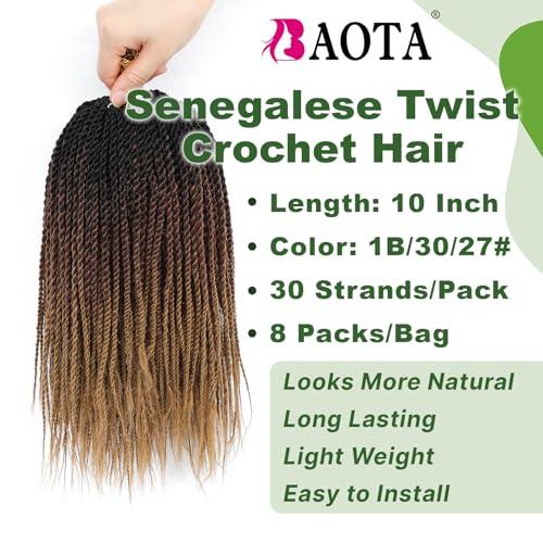 BAOTA BAOTA Senegalese Twist Crochet Hair for Kids 10 Inch Micro Twist Crochet Hair Ombre Brown Blonde Pre Looped Short Braids Kids Crochet Hair Mini Twist Crochet Hair 8 Packs