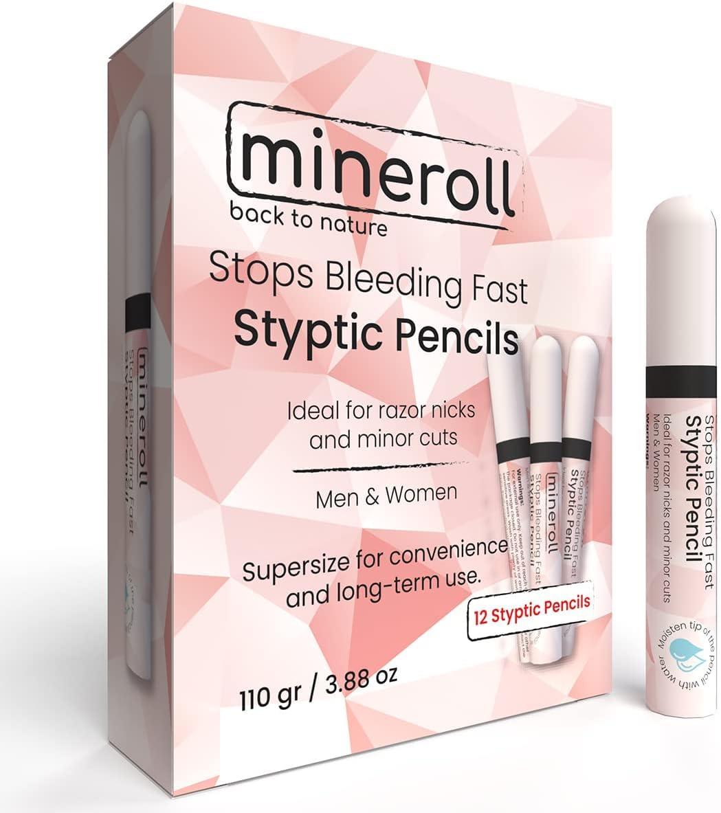 MINEROLL Styptic Pencils Shave Accessories (12 Pencils) Stops Bleeding Fast for Shaving Nicks, Razor Cuts for Men & Women - Sanitary and Great for Barbers or Personal (1)