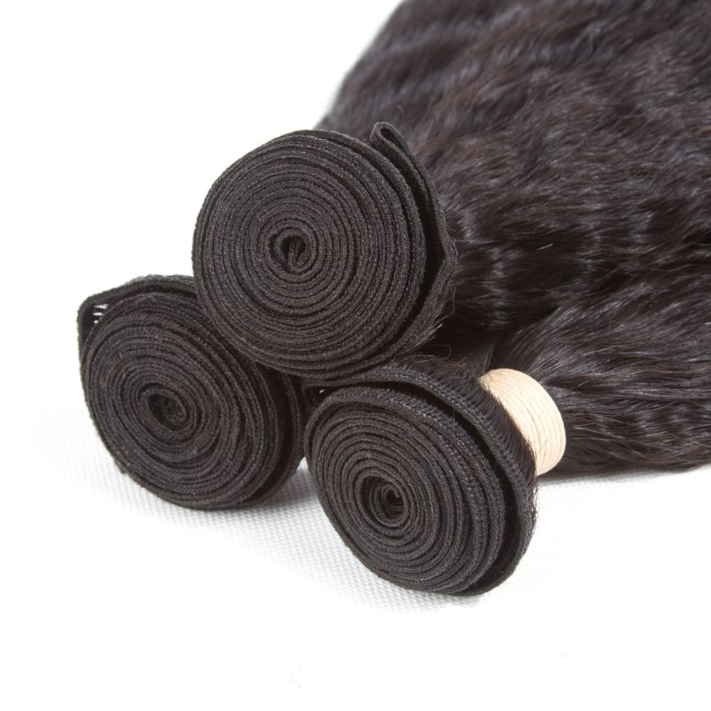 Kerriana 20 22 24 inch kinky straight bundles with 12 inch yaki straight 13x4 lace front bob wig