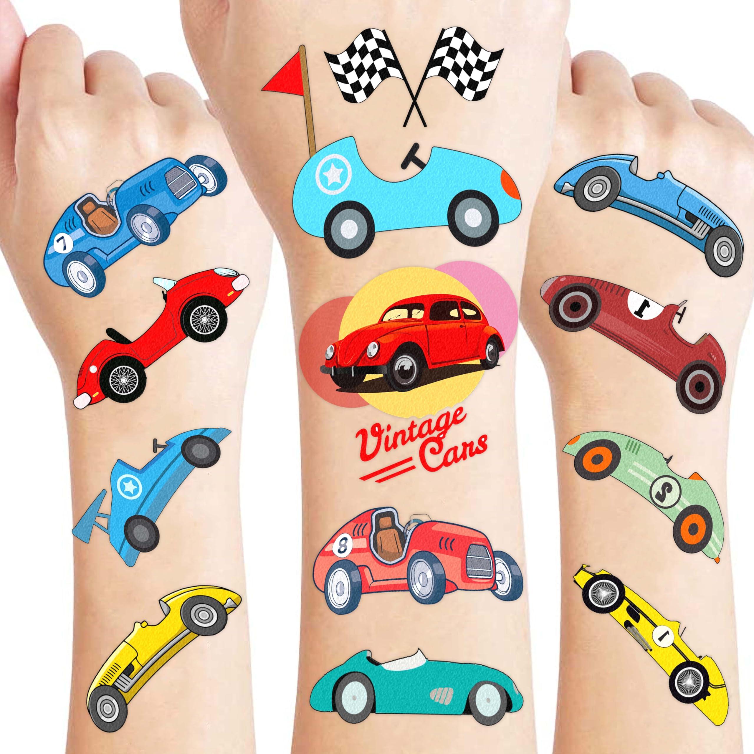 NinthAvenue Basics 96PCS Vintage Car Temporary Tattoos Classic Car Birthday Party Decorations, Retro Car Themed Favors, Supplies, Stickers for Kids Boys Girls, Gifts & School Rewards