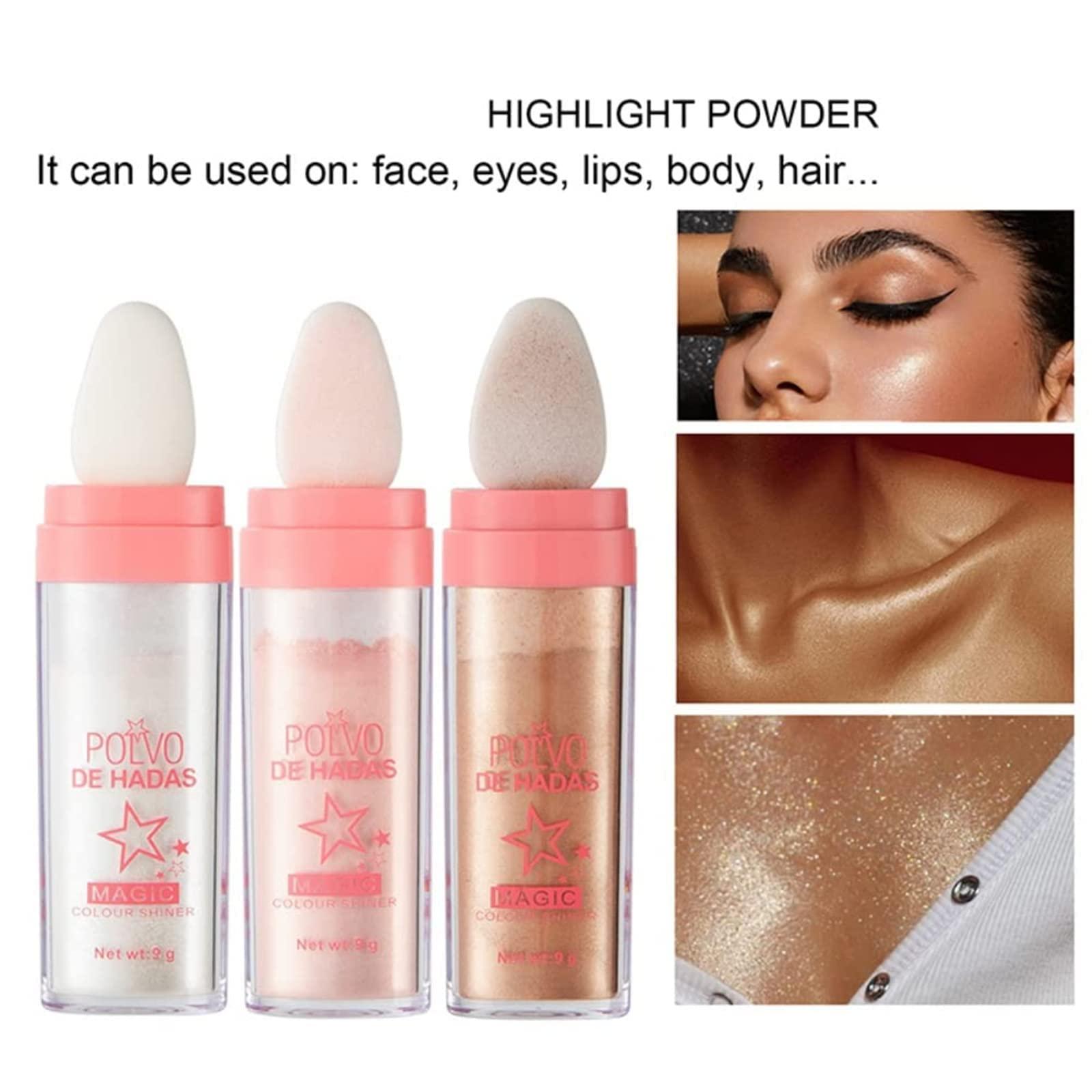 Kayswang Kayswang Body Glitter Powder Stick Face Highlights Shimmer Face and Body Highlighter Powder with Sponge Head, Magic Colour Shiner Powder for Face Body, Arms, Collarbones and Leg (02#Pink)