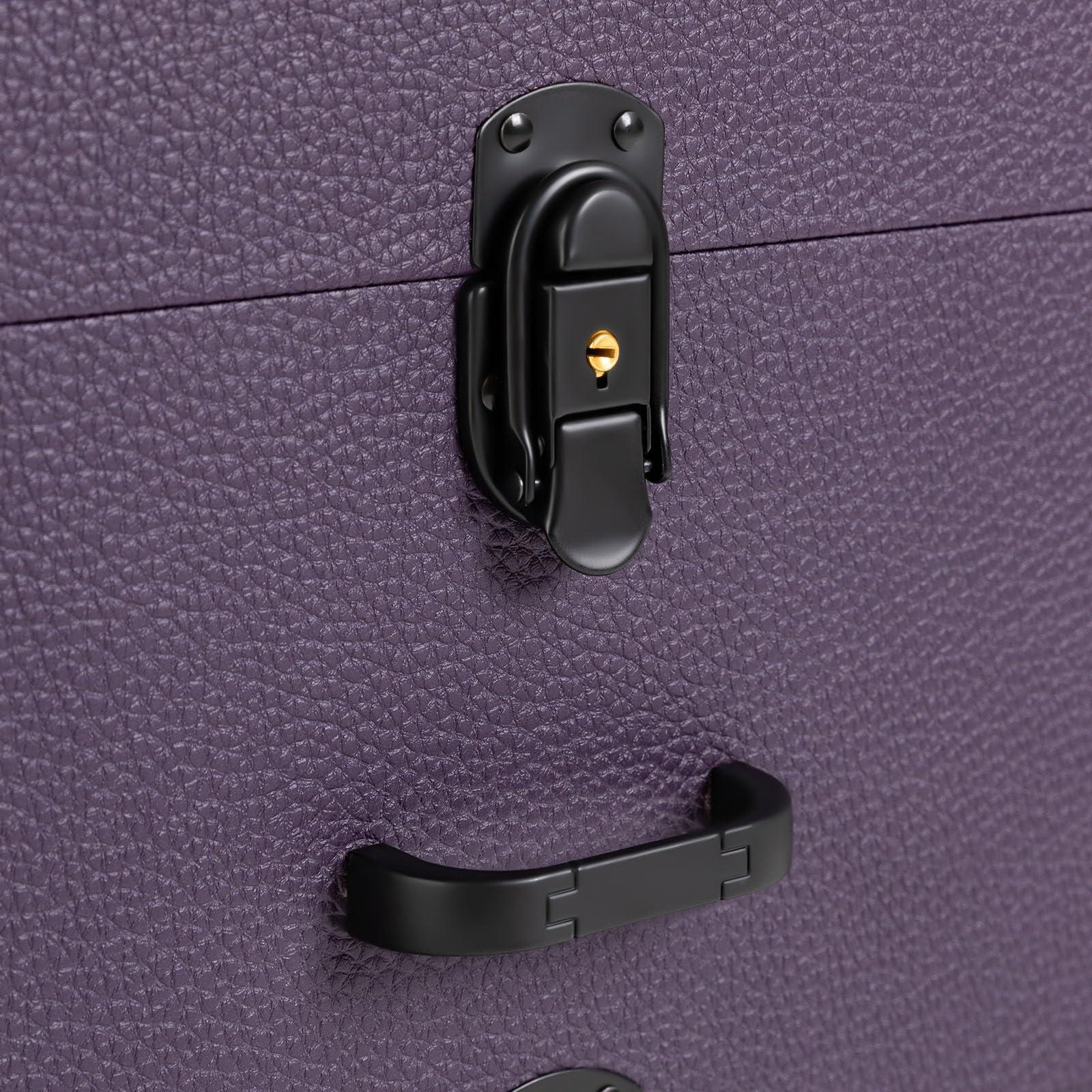 CapBoator 3 in 1 Professional Makeup Trolley Cart, Large Storage Rolling Makeup Case 4 Tray 2 Drawer, Lockable Cosmetic Train Case with Wheels, Salon Barber Case Traveling Cart for Hairstylist, Black (Purple)