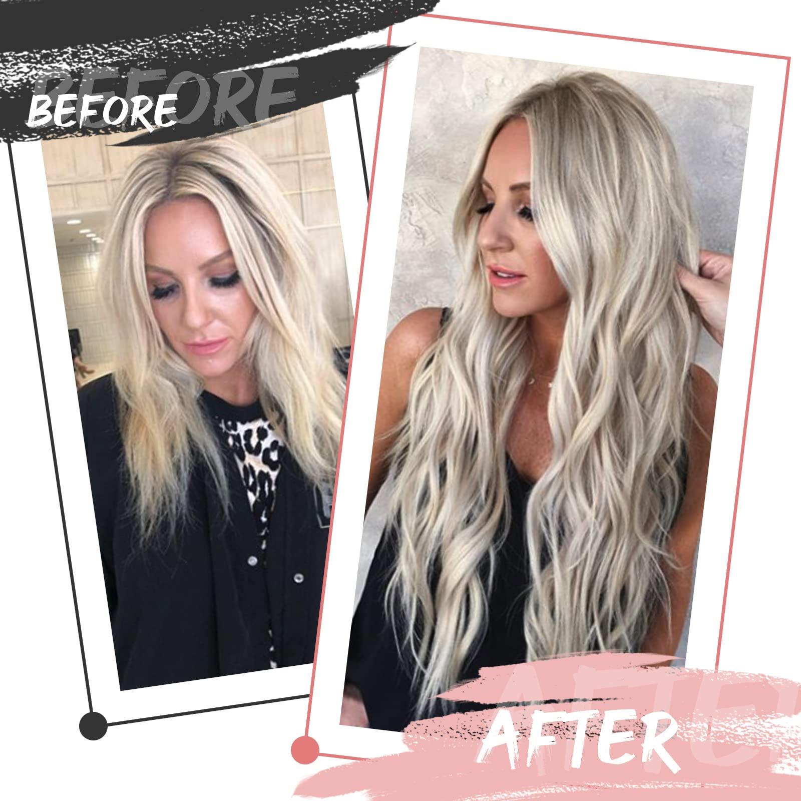 Fshine Fshine Hand Tied Genius Weft 14 Inch 50g Ash Blonde Highlighted Bleach Blonde Sew in Hair Extensions Remy Human Hair Weave Real Human Hair for Women Highlight Hair Genius Weft Natural Hair