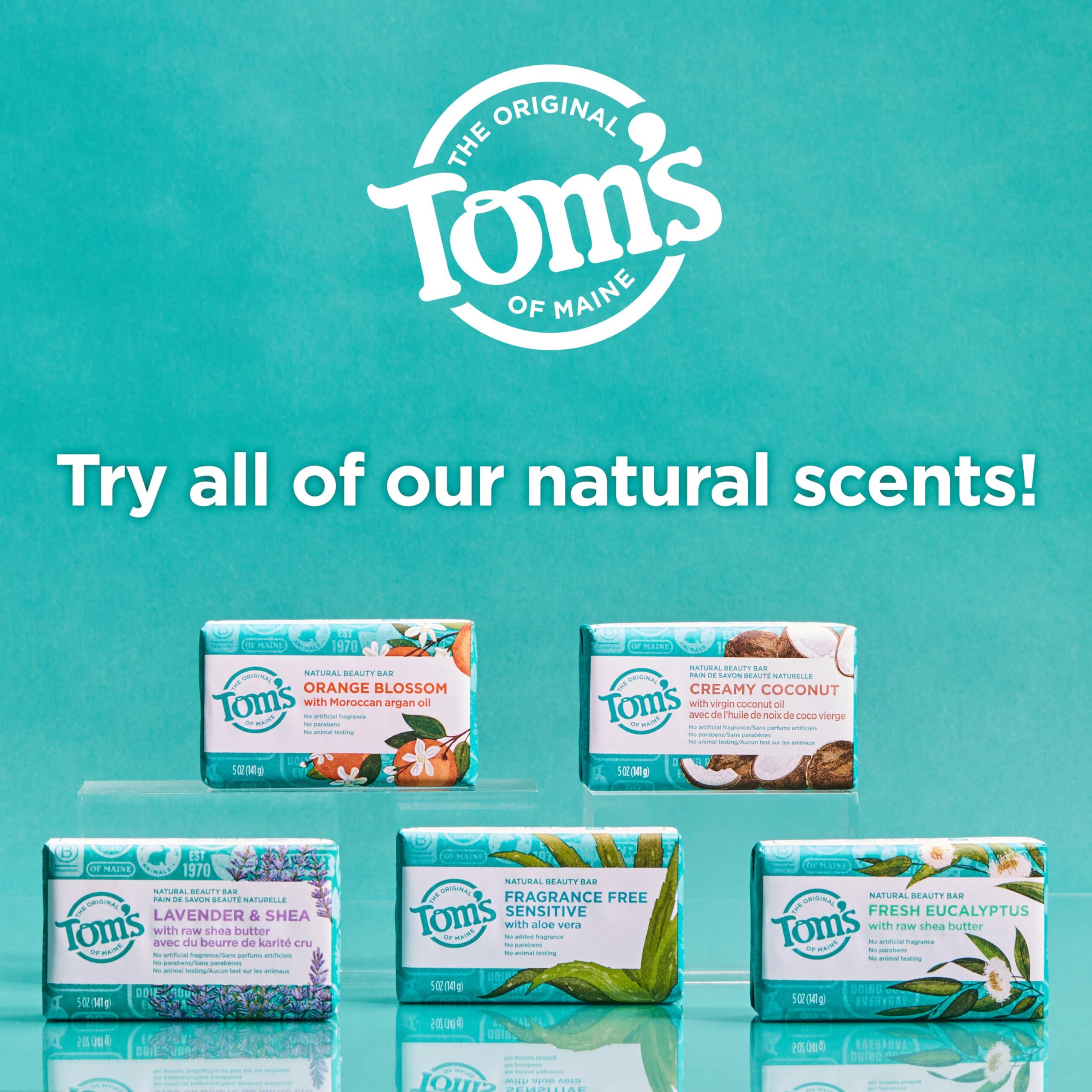 Tom\'s of Maine Tom\'s of Maine Bar Soap Variety Pack, Natural Bar Soap for Women and Men, Lavender & Shea, Fresh Eucalyptus, Creamy Coconut, Orange Blossom, 5 oz Bars (4-Pack)