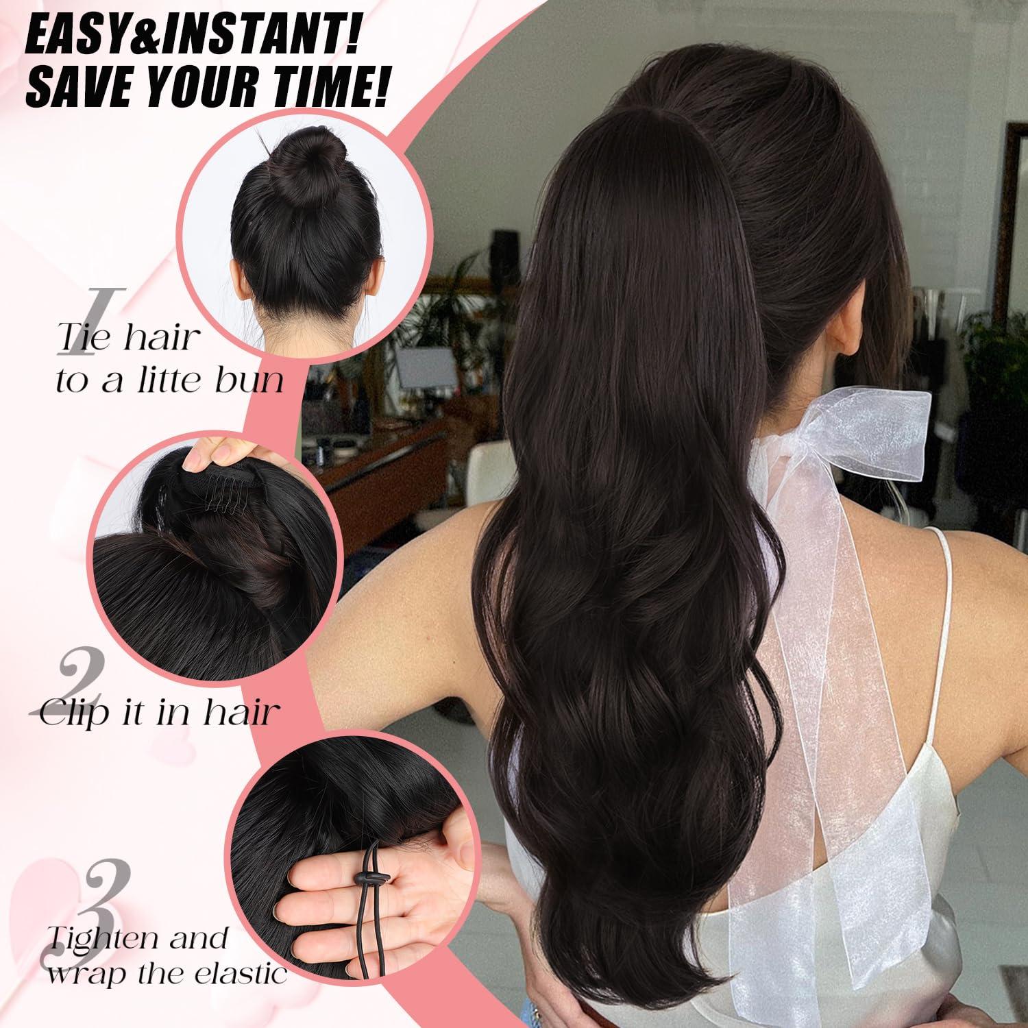 Stamped Glorious Stamped Glorious Ponytail Extension Drawstring Ponytail Extension for Women 26 Inch Long Wavy Layered Pony Tails Hair Extensions Clip in Ponytail Hairpiece for Daily Party UseDark Brown