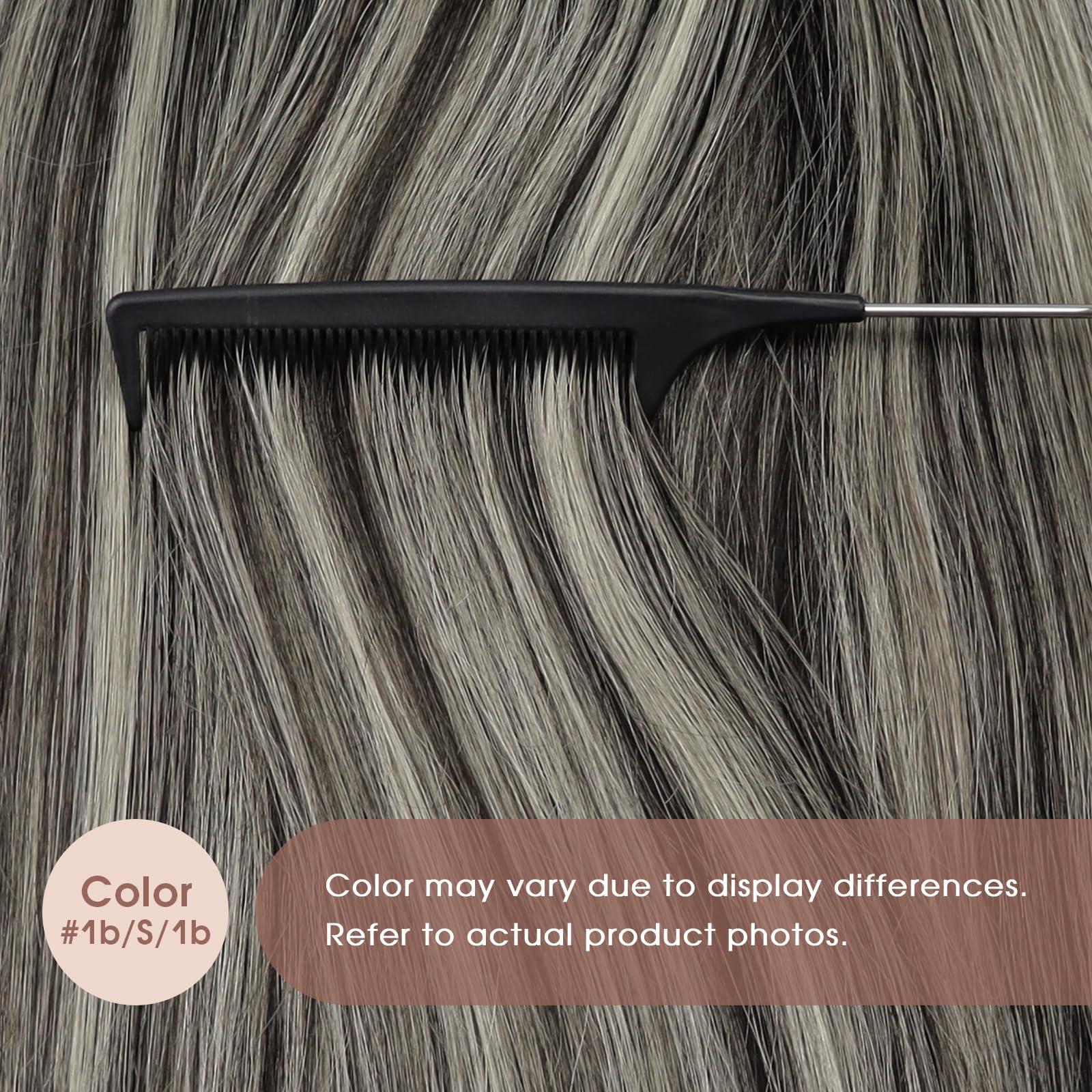 Sunny Hair Sunny Hair Extensions Real Human Hair Tape in Black Ombre Tape in Hair Extensions Human Hair Black Roots to Silver Grey Balayage Tape in Extensions Straight Hair Extension Black Ombre 20pcs 50g 20inch