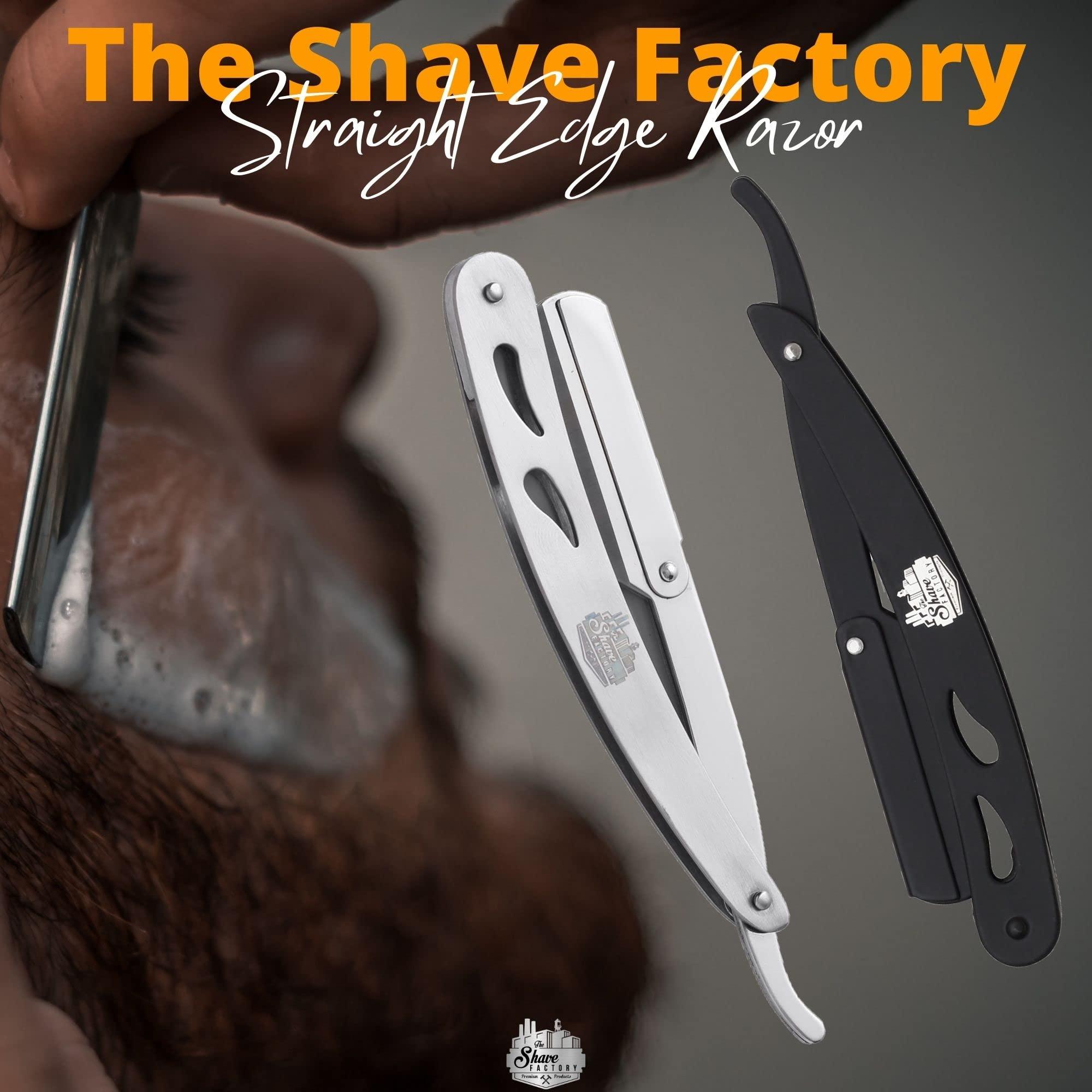 the shave factory The Shave Factory Straight Edge Razor Kit (Black / 200 Derby Premium Single Edge Razor Blades)