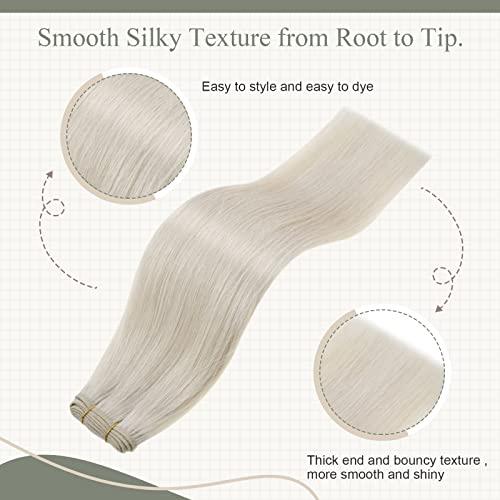 Fshine Fshine Blonde Weft Hair Extensions Human Hair 20 Inch 100 Gram White Blonde Sew in Hair Extension Double Weft Straight Real Human Hair Bundle for Women