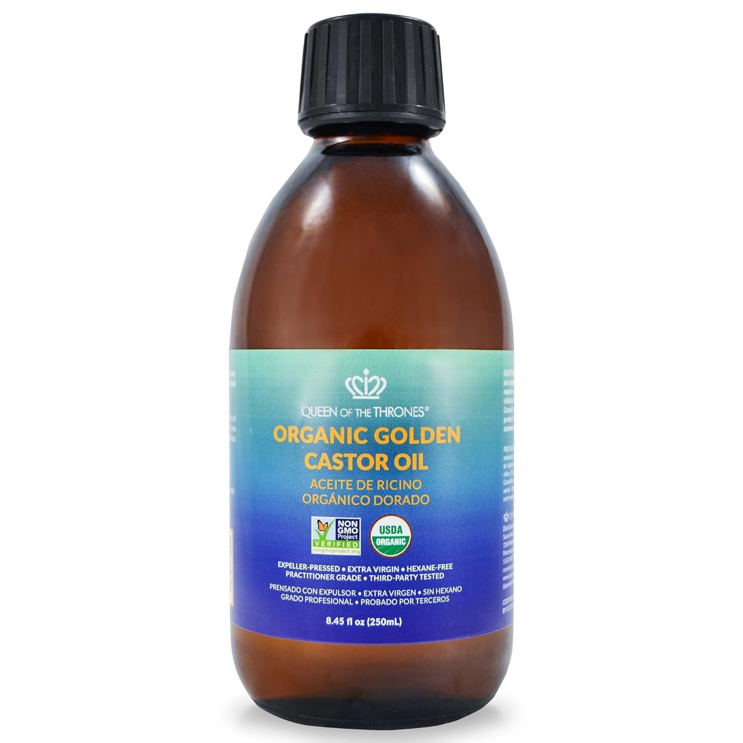 QUEEN OF THE THRONES QUEEN OF THE THRONES Organic Golden Castor Oil | 100% Pure for Hair, Skin, Nails, Brows & Lashes | Hexane-Free | USDA Certified [8.4oz (250ml)]