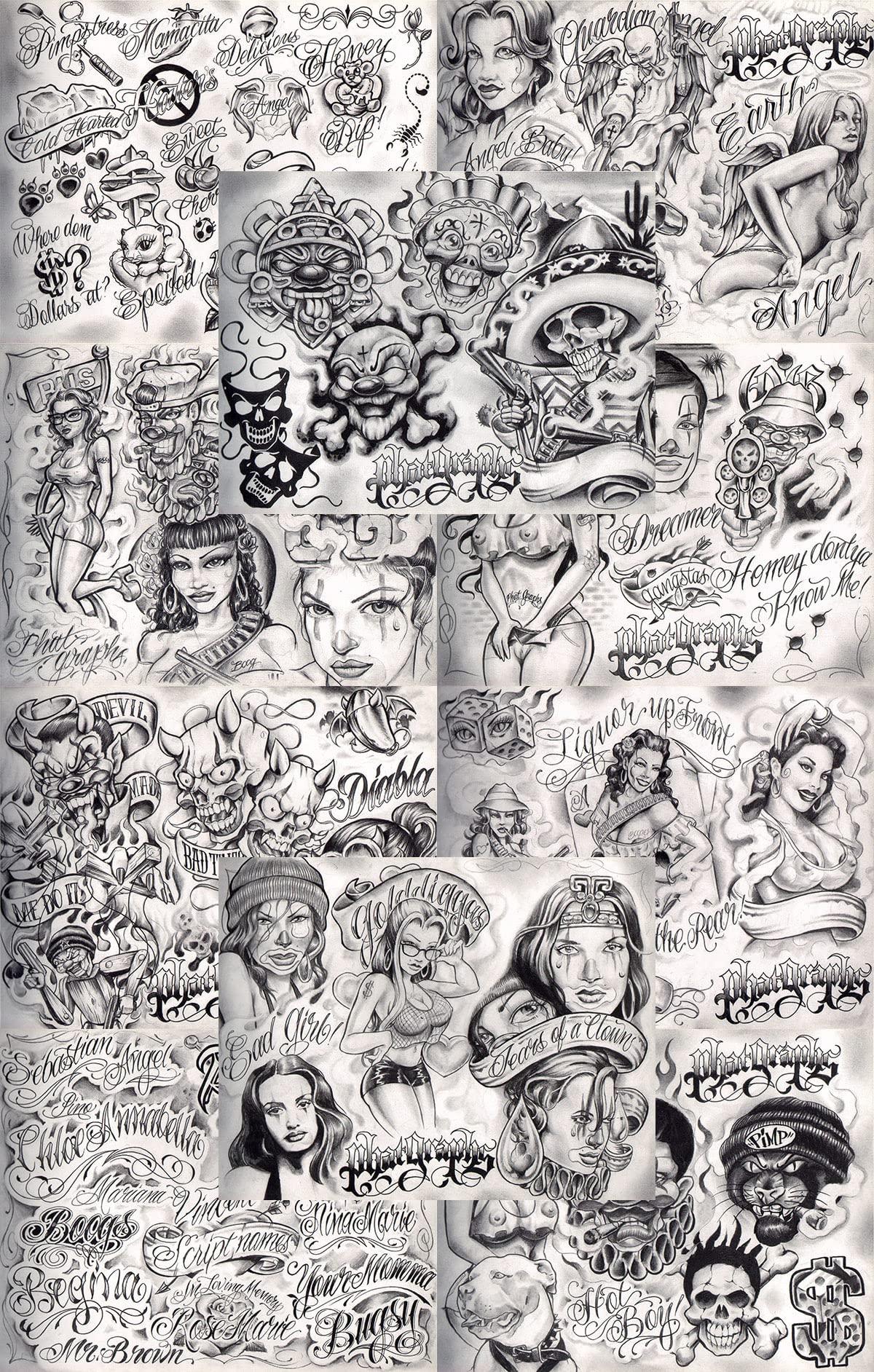 Tattoo Life Boog From The Streets With Love Gangsta Style Tattoo Flash 10 Sheet Set 11x14" N, Great Tattoo Shop Investment For Display, Lowrider Artwork