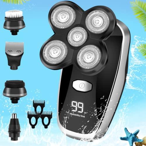 FONDFEEL FONDFEEL Head Shavers for Bald Men,Bald Shavers for Men Cordless Head Razors,5 in 1 Waterproof Wet Dry Electric Bald Head Shaver for Men Face Shaving,USB Rechargeable Rotary Shaver Facial Head Hair