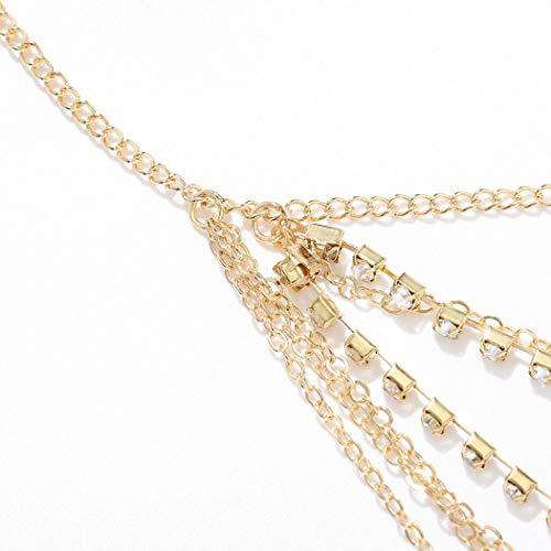 Gangel Gangel Gold Tassel Head Chain with Rhinestone Layered Decliate Hair Piece Bridal Wedding Fashion Hair Pedant Jewelry Gypsy Head Piece Decorative Boho Hair Accessories for Women and Girls