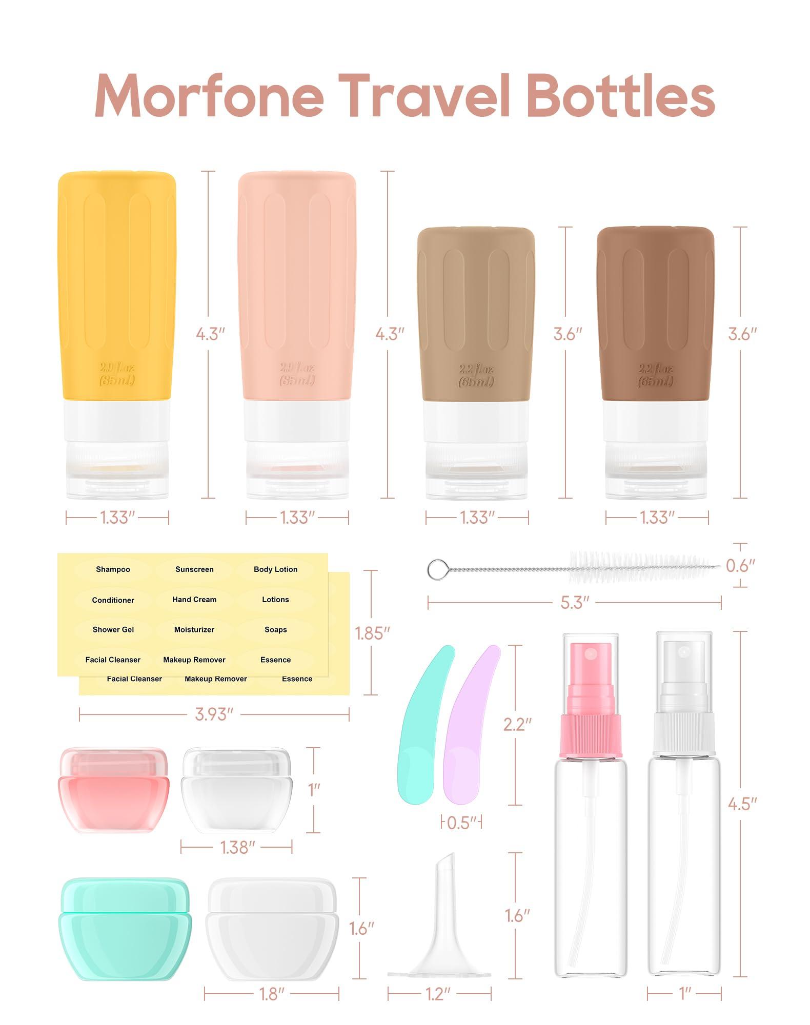 Morfone Morfone 16 Pack Travel Bottles Set for Toiletries, TSA Approved Travel Containers Leak Proof Silicone Squeezable Travel Accessories 2oz 3oz for Shampoo Conditioner Lotion Body Wash (BPA Free)