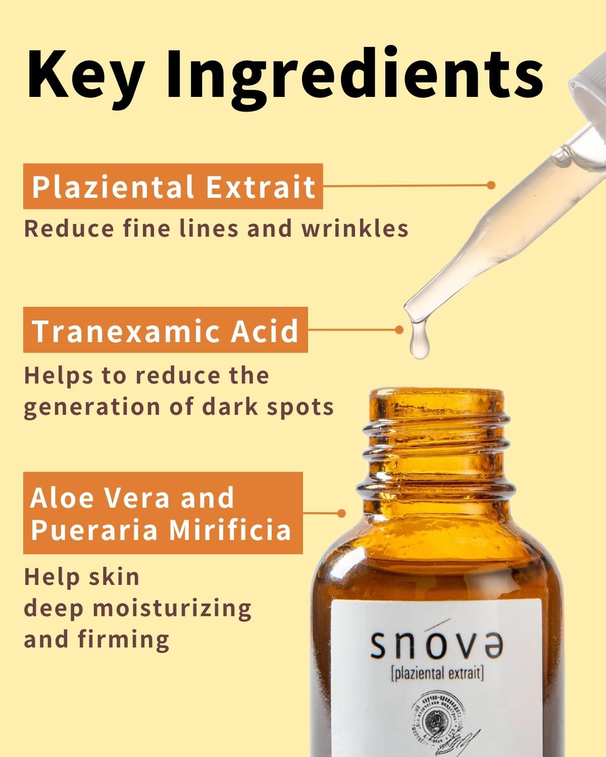 SNOVA Snova Placenta Serum - Anti-aging, Hydrating and Firming Skin,with Placenta, Aloe Vera and Pueraria Mirifica, For all skin type, Made in Japan 0.68 Fluid Ounce