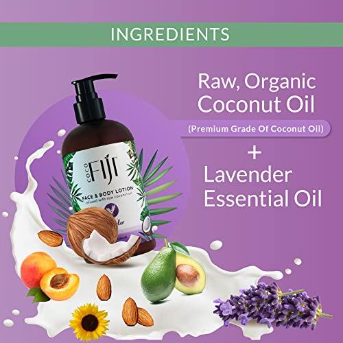 Organic Fiji Coco Fiji Face & Body Lotion Infused With Coconut Oil | Lotion for Dry Skin | Moisturizer Face Cream & Massage Lotion for Women & Men | Lavender 12 oz, Pack of 3