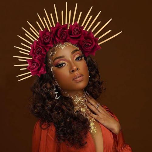 BARTOSI BARTOSI Halo Crown Mexican Flower Headband Spiked Crown Goddess Headpiece Mary Halo Crown Halloween Party Cosplay Costume Headwear for Women