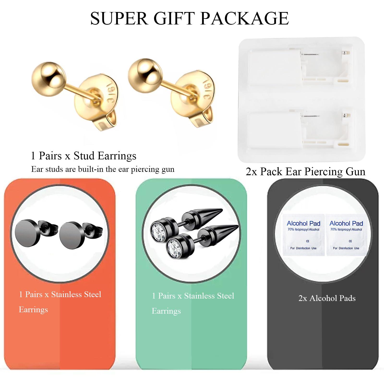 Orglace Orglace Ear Piercing Kit,Self Ear Piercing Gun Tools at Home,Stainless Steel Piercing Earrings Jewelry Stud Earrings for Men Women (204#-Gold)