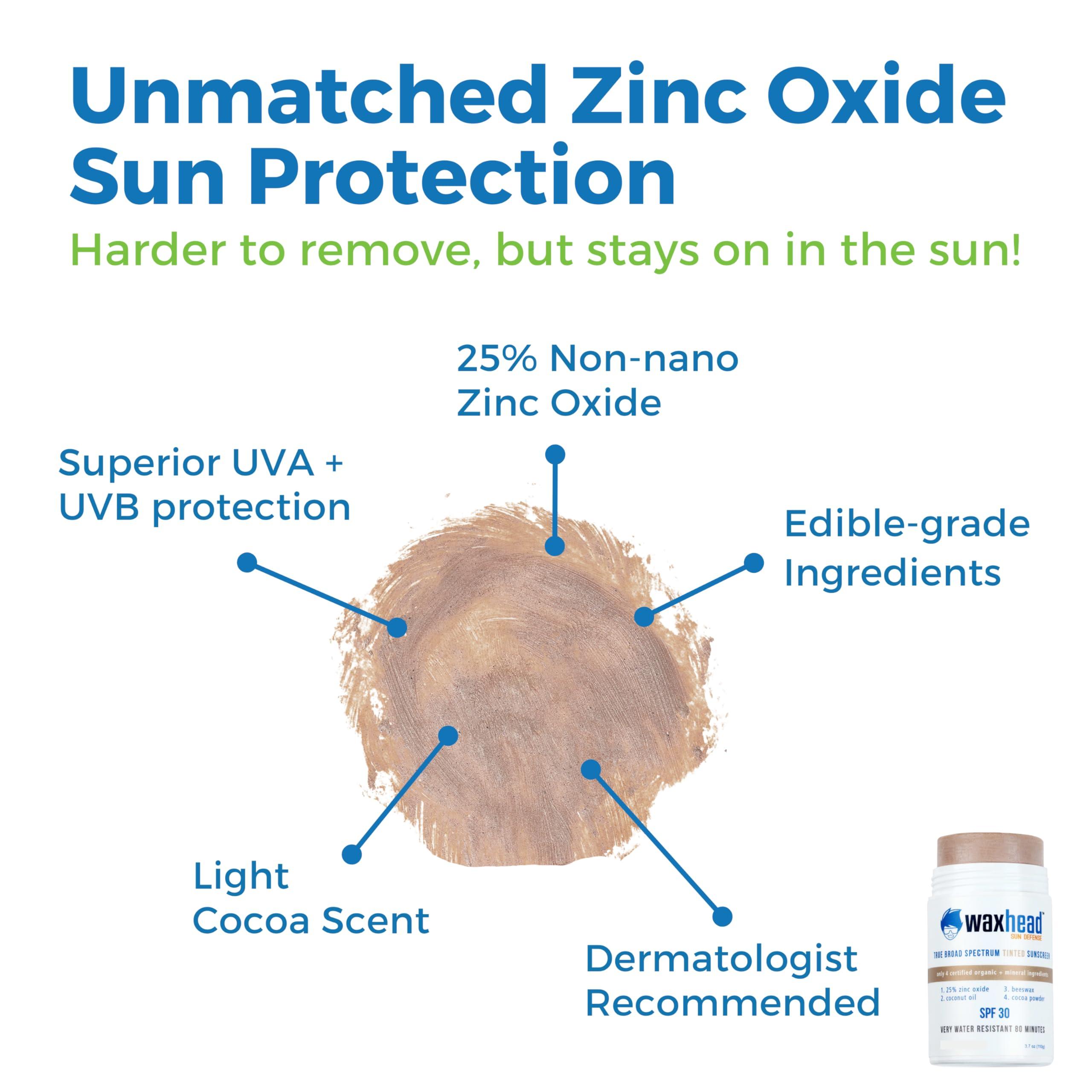 Waxhead Sun Defense Foods Waxhead Tinted Zinc Sunscreen Stick Face SPF 30 - Reef Safe Sunscreen, Tinted Zinc Oxide Stick Biodegradable, Waterproof, Skin Tone, Food-Grade, Non-Nano, Natural Non-Toxic Kids, Surfing (Tint, 3.7oz)