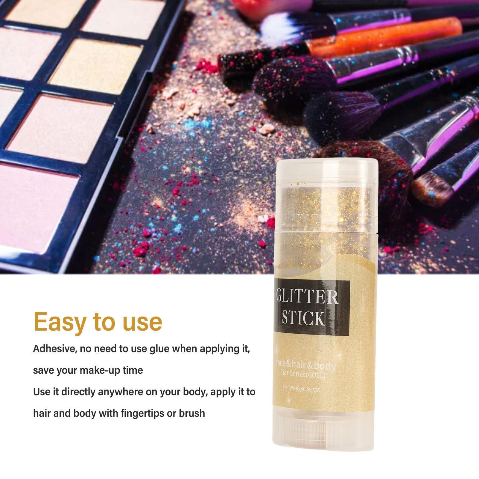 ZAICOLER Glitter Stick, Hair Glitter Gold Body Glitter Stick Safe Holographic Sequins Paint Sparkling Face Glitter Gel Makeup Body Glitter for Face Body Hair Eyes Lip 0.6oz