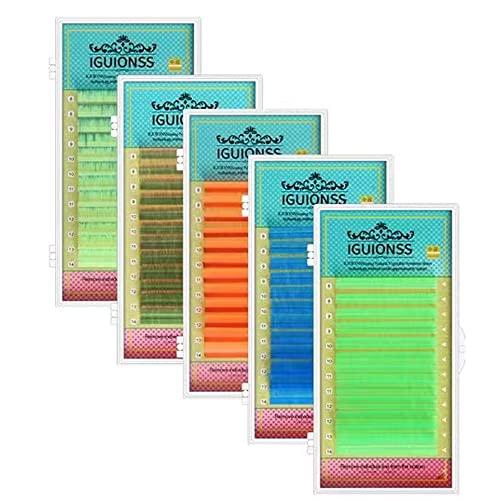 NinthAvenue Basics Colored Lash Extensions UV Neon Lash, 8-14mm Mixed, Green, Orange, Blue, Easy Fanning, C/D Curl, 0.07mm, Individual Colored Lashes (Curl D-0.07MM, Gradient Green)