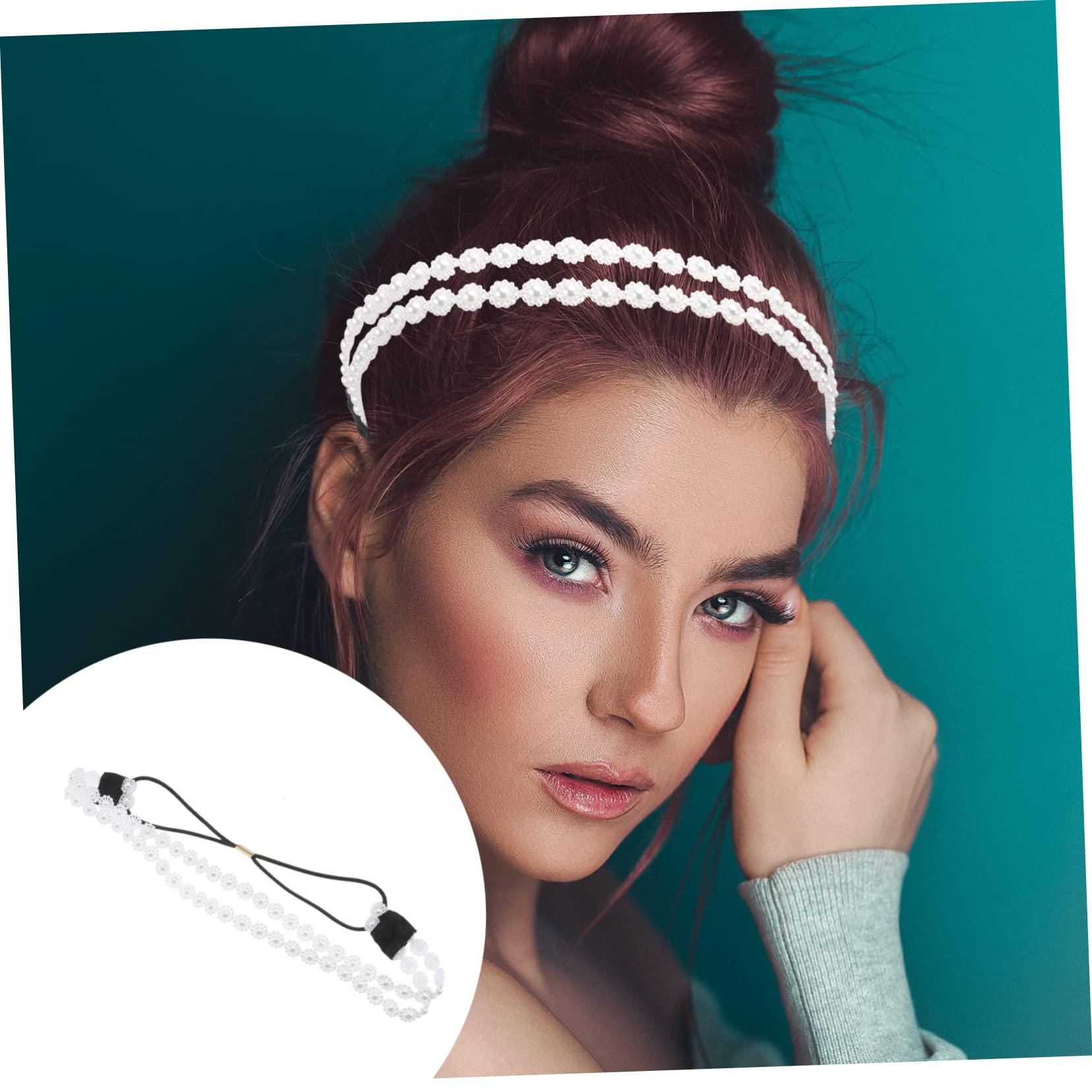 SKISUNO SKISUNO Bridal Hair Accessories Sparkly Hair Bands for Women Hair Band Gold Jewelry Headband Pearl Necklace Pearl Elastic Hairbands Bandana Hair Bands for Women Pearl Band White