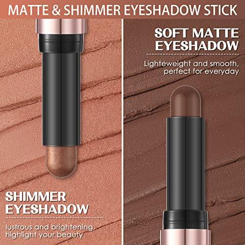 FOCALLURE FOCALLURE 2PCS No Crease Eyeshadow Stick,Shimmer and Matte Cream Eyeshadow Pencil Crayon,Long Lasting Waterproof Eye Brightener Stick With Blending Brush,Alloy Steel
