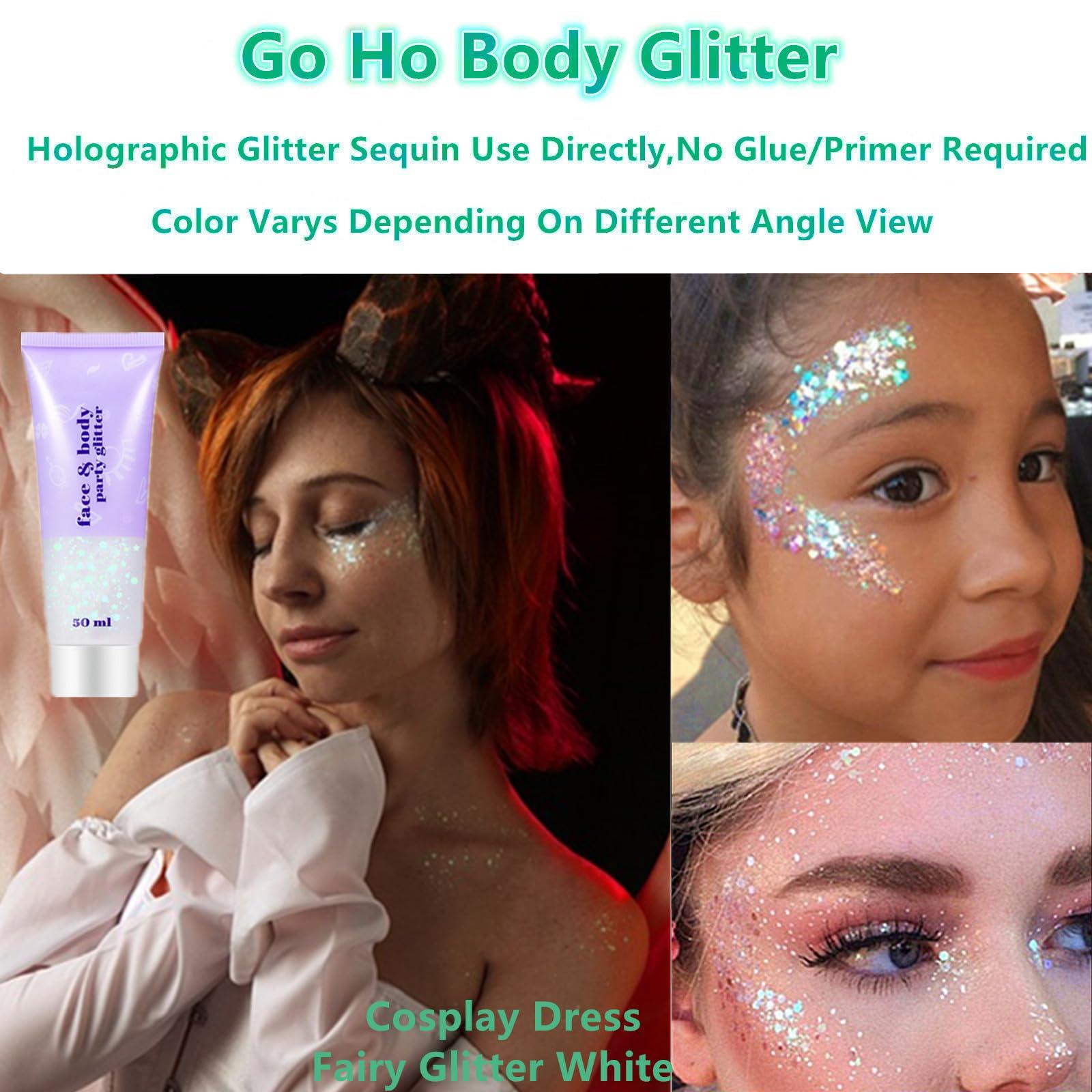 Go Ho Go Ho Red and White Body Glitter Set,Singer Concerts Face Glitter Gel Makeup,Holographic Long Lasting Chunky Sequins Glitters for Eye Lip Hair Nails,Festival Rave Accessories,Red&White