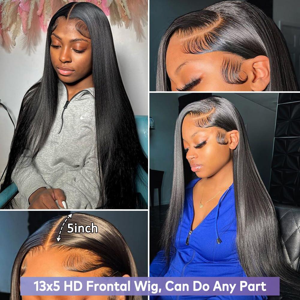 Flady Flady 28 inch Straight HD Lace Front Wigs Human Hair Pre Plucked 180 Density 13x4 Glueless Bone Straight Human Hair Wigs For Black Women Transparent Lace Frontal Wig With Baby Hair