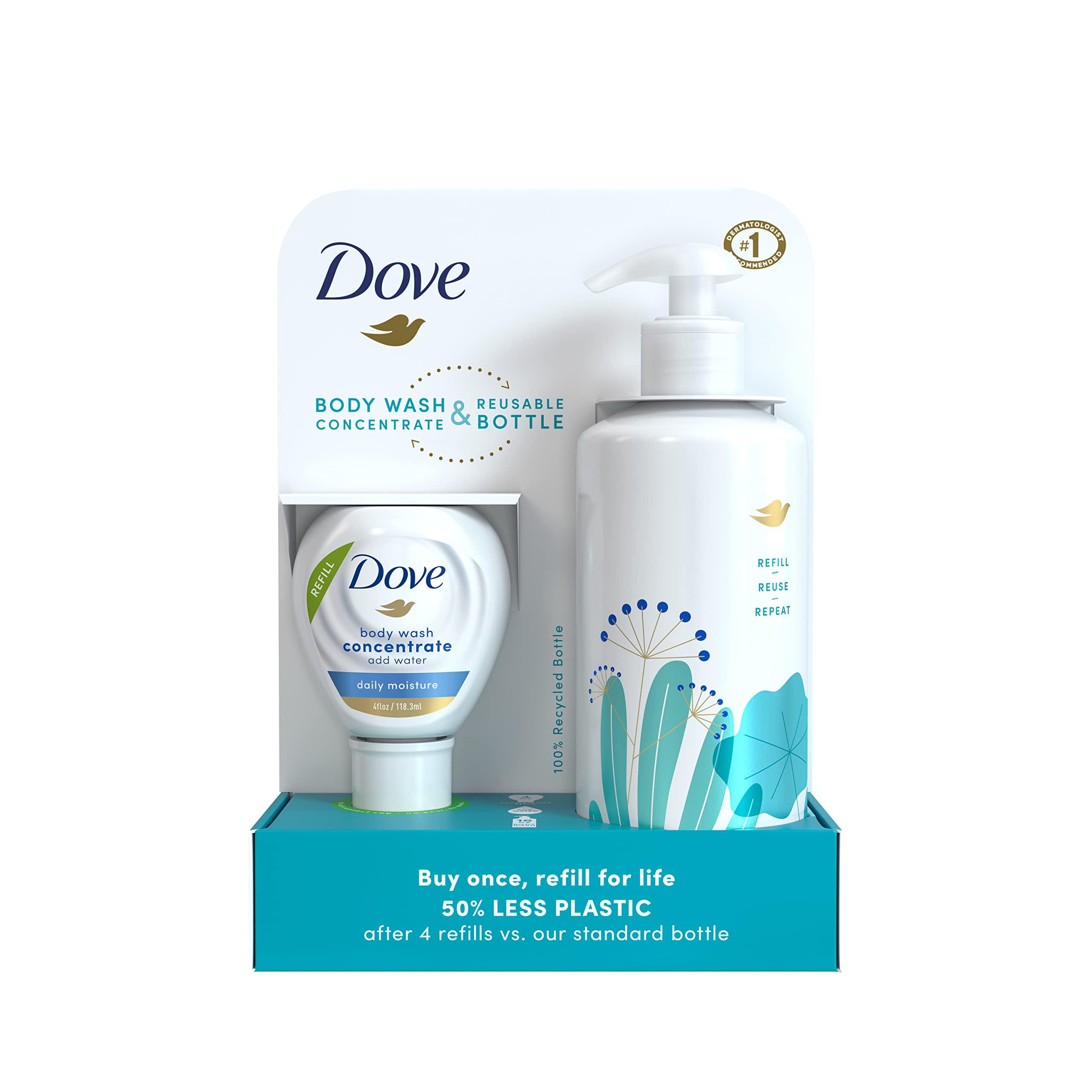 Dove Dove Concentrate Refill and 100 percent Recycled Reusable Bottle for Instantly Soft Skin Daily Moisture Starter Kit for Lasting Nourishment Body Care 4 Fl oz (makes 16 Fl oz)