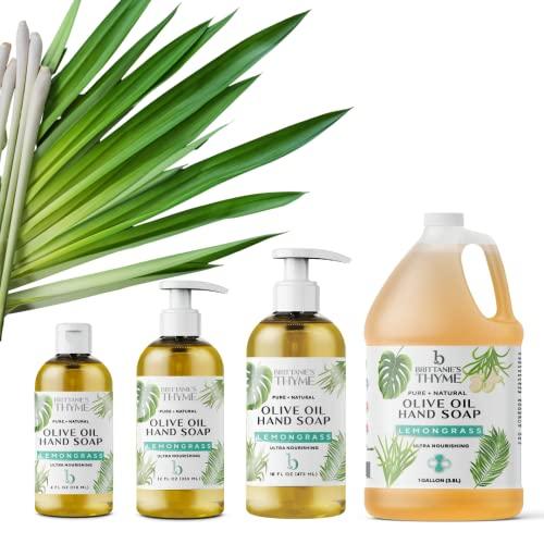 Brittanie's Thyme Brittanie\'s Pure Organic Castile Lemongrass Liquid Olive Soap Refill, 1 Gallon | Made with Natural Luxurious Oils, Vegan & Gluten Free Non-GMO, For Face, Body, Dishes, Pets & Laundry
