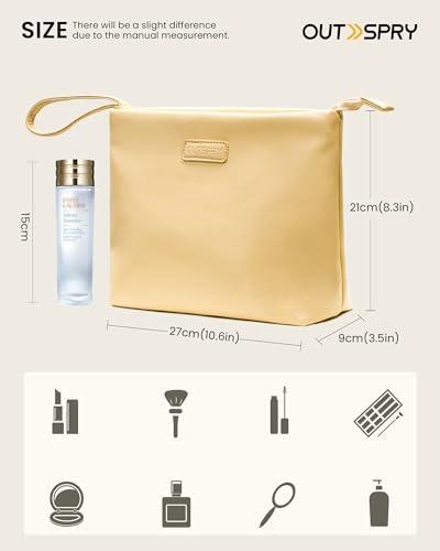 OutSpry OutSpry Travel Makeup Bag with Wristlet [Creamy PU Vegan Leather] Large Capacity Makeup Pouch Cosmetic Bag Water-Resistant Toiletry Bag, Cookie Yellow