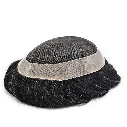 Curve Hair Toupee for Men HairPieces French Lace Mens Toupee Human Hair System Transparent Lace Replacement For Men Poly Skin Around Man Hair Unit Wigs for Men 7\"X9\",#3 Dark Brown-100% Light to Med-Light Density