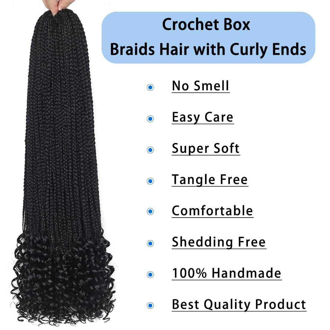 DDvation 24 Inch Crochet Box Braids Hair with Curly Ends Pre looped Goddess Box Braids Crochet Hair Box Braids Braiding Hair Crochet Braids Hair for Women(24 inch,1B)