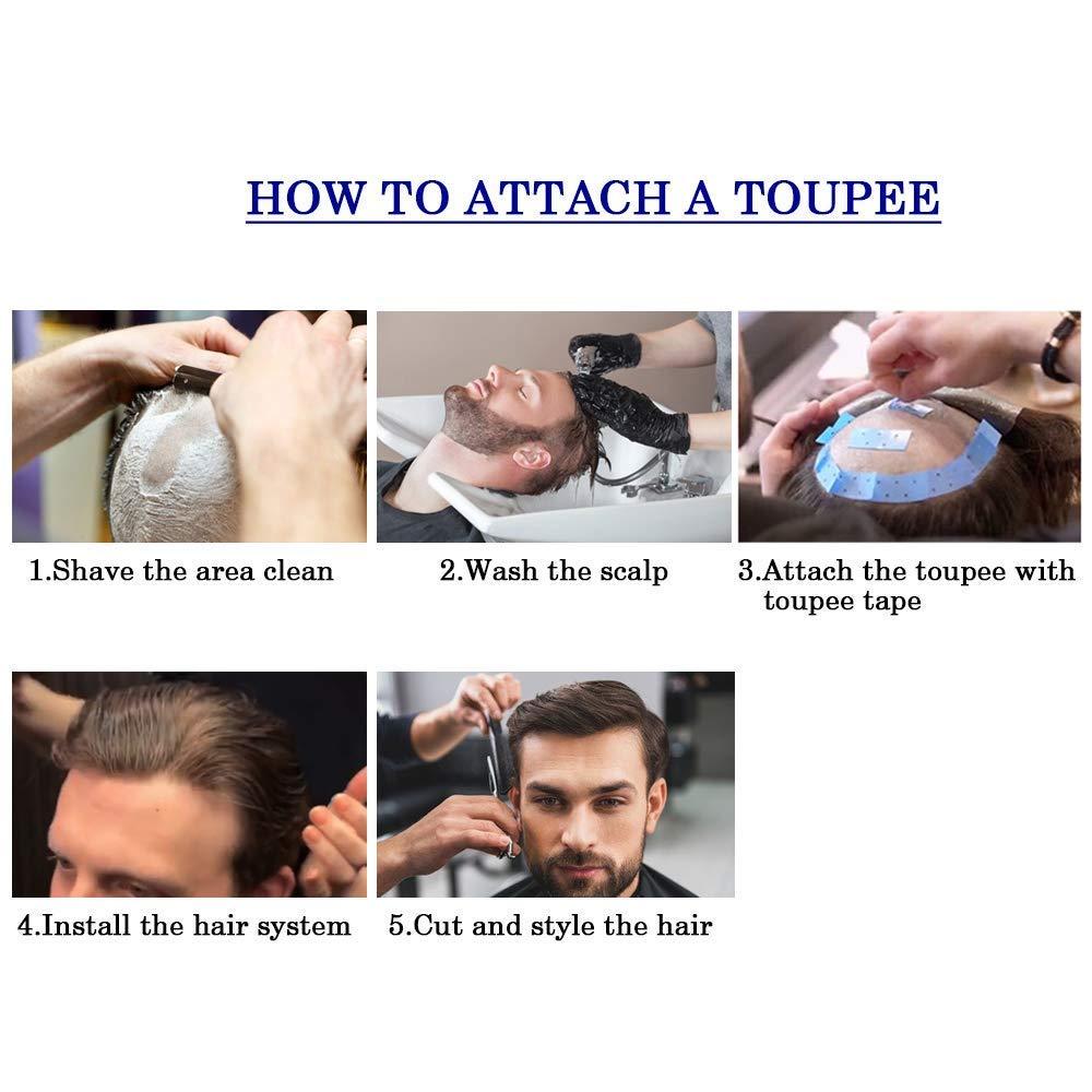 LHC French Lace Front Mens Mens Toupee Hairpiece Gray Hair Replacement Bleached Knot Wigs Poly Thin Skin Hair System For Men (8"x10", #760 Very Light Brown+60%Gray-120% Light to Medium)