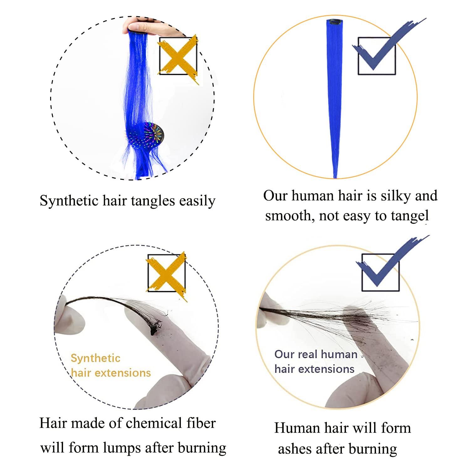 Flying Beauty 5 Pcs blue hair extensions 18 Inches Colored Christmas Party Highlights Straight Hair Clip in Human Hair Extensions in Multiple Colors