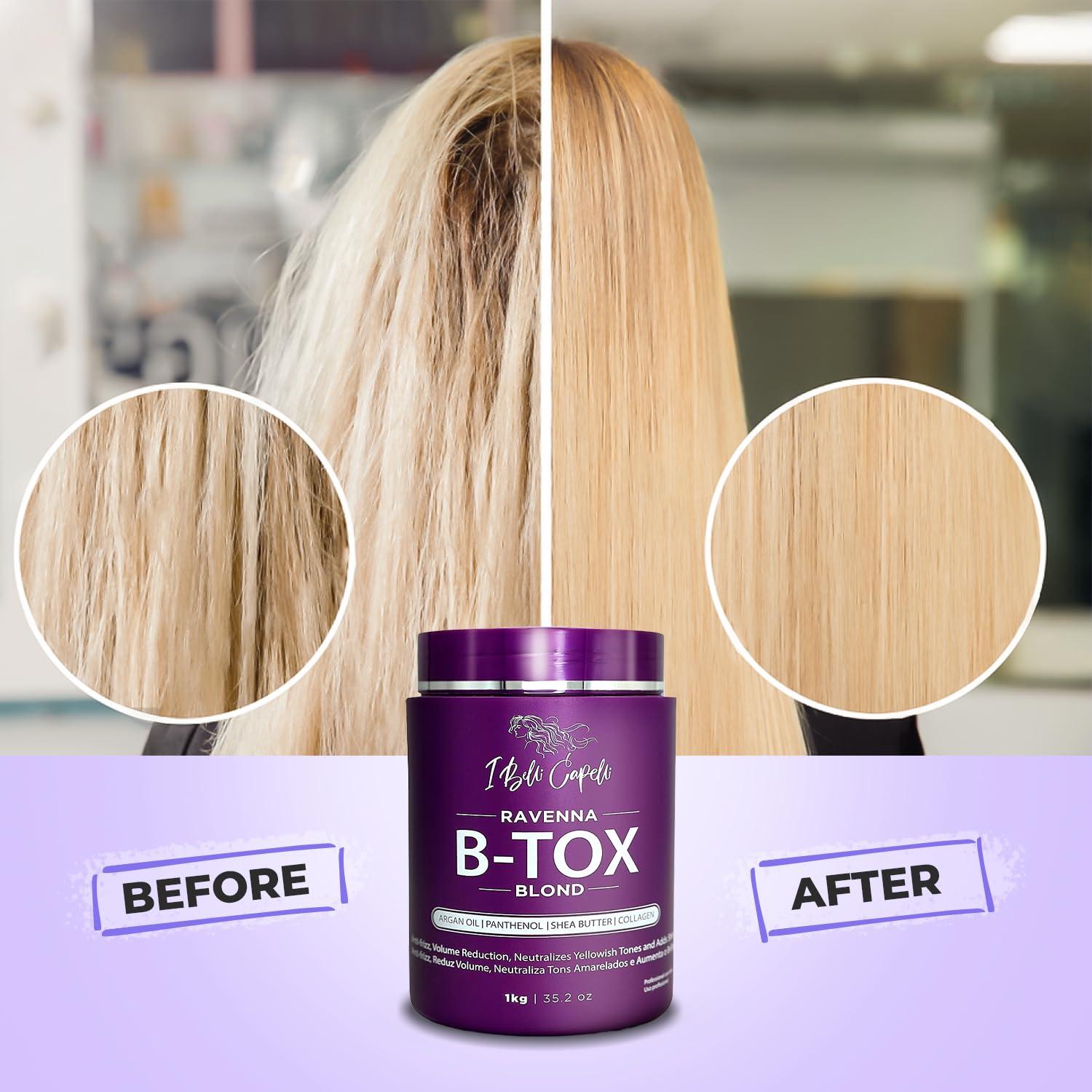 I Belli Capelli Ravenna B-tox Blond Kit - Hair Botox Treatment (1 Kg/35.2 Fl Oz) Formaldehyde-Free + Hair Mask for Damaged Hair (1,5 Kg/ 52.9 fl oz) - Straightening, Intense Shine & Moisture for Blondes