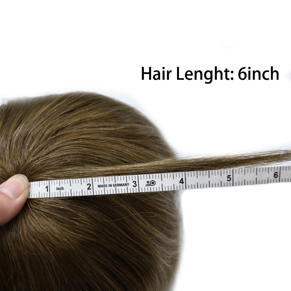 RESHE Mens Toupee Hair System European Human Hair Piece Full Swiss Lace Men Hair System Toupee For Men Hair Replacement System Natural Hairline 8x10 120%Medium light density #720 #7 VERY LIGHT BROWN+20%GREY
