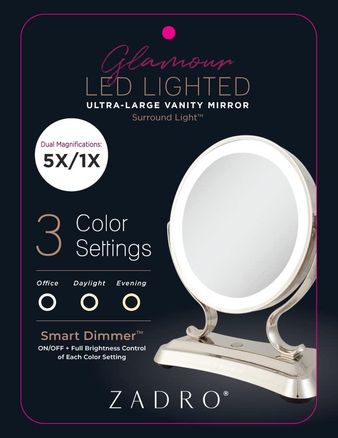 Zadro Zadro 12" Glamour LED Makeup Mirror with Lights and Magnification 5X/1X Touch Control Mirror with Lights for Makeup Desk (X-Large | 5X/1X | 12" W x 16" H | LED, Polished Nickel)