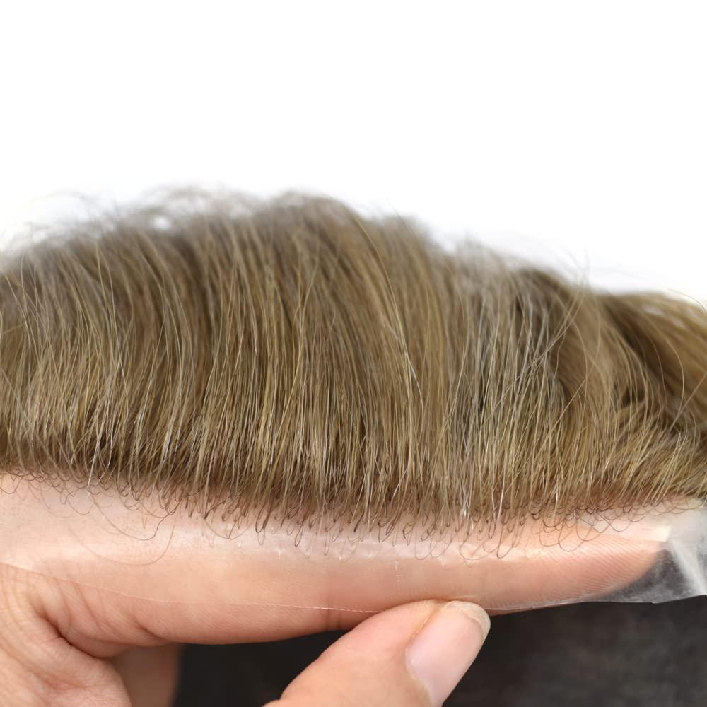 Hair Wonders Toupee For Men Real Human Hair Ultra Thin Skin Hair Replacement System Mens Toupee Hair Pieces For Men Hair System Protesis Capilar8x10light to medium density#1820 18# MEDIUM BLONDE+20% GREY