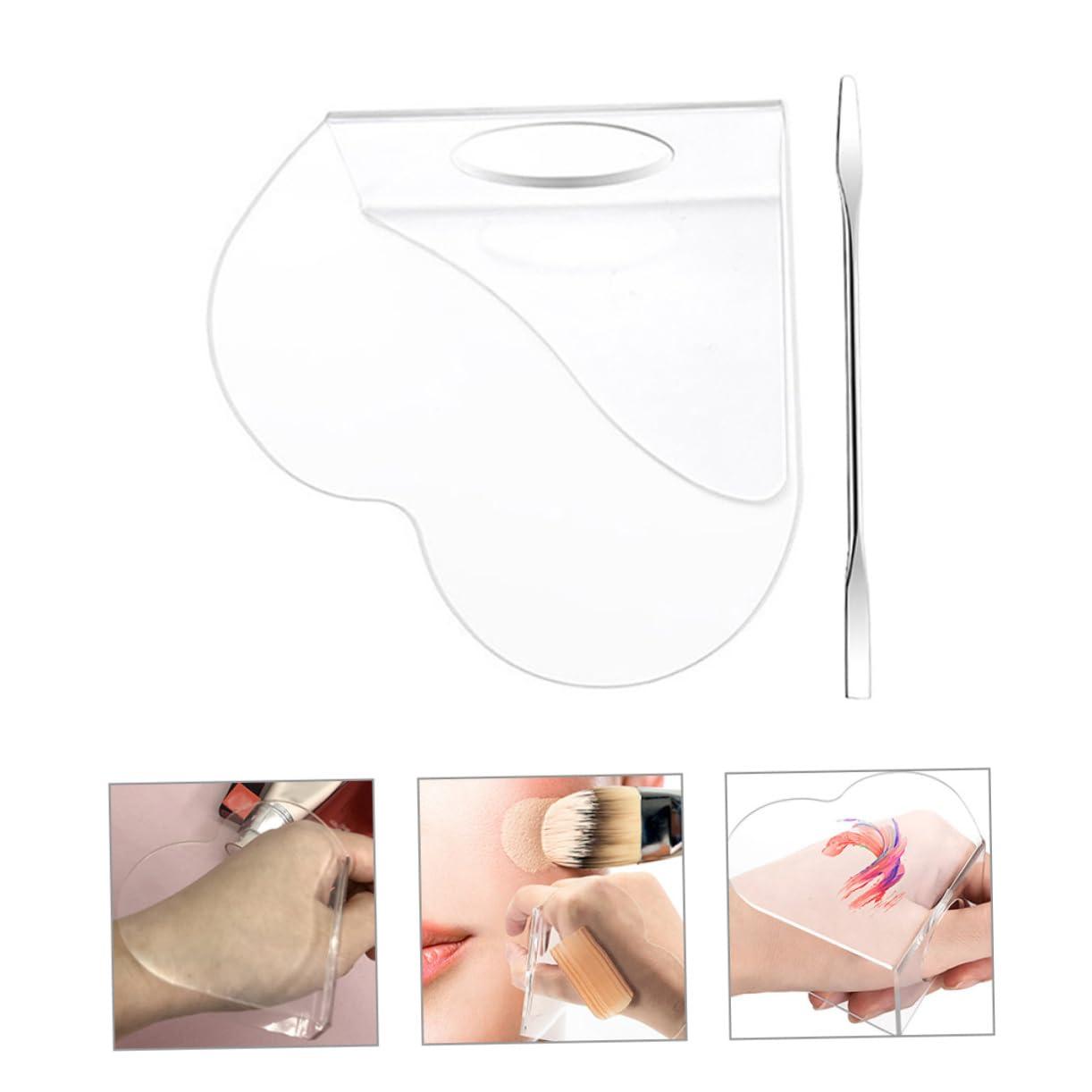 PHENOFICE PHENOFICE Handheld Heart Makeup Mixing Tray Acrylic Mixing Plate for Makeup Foundation Mixing Palette with Stainless Steel Spatula