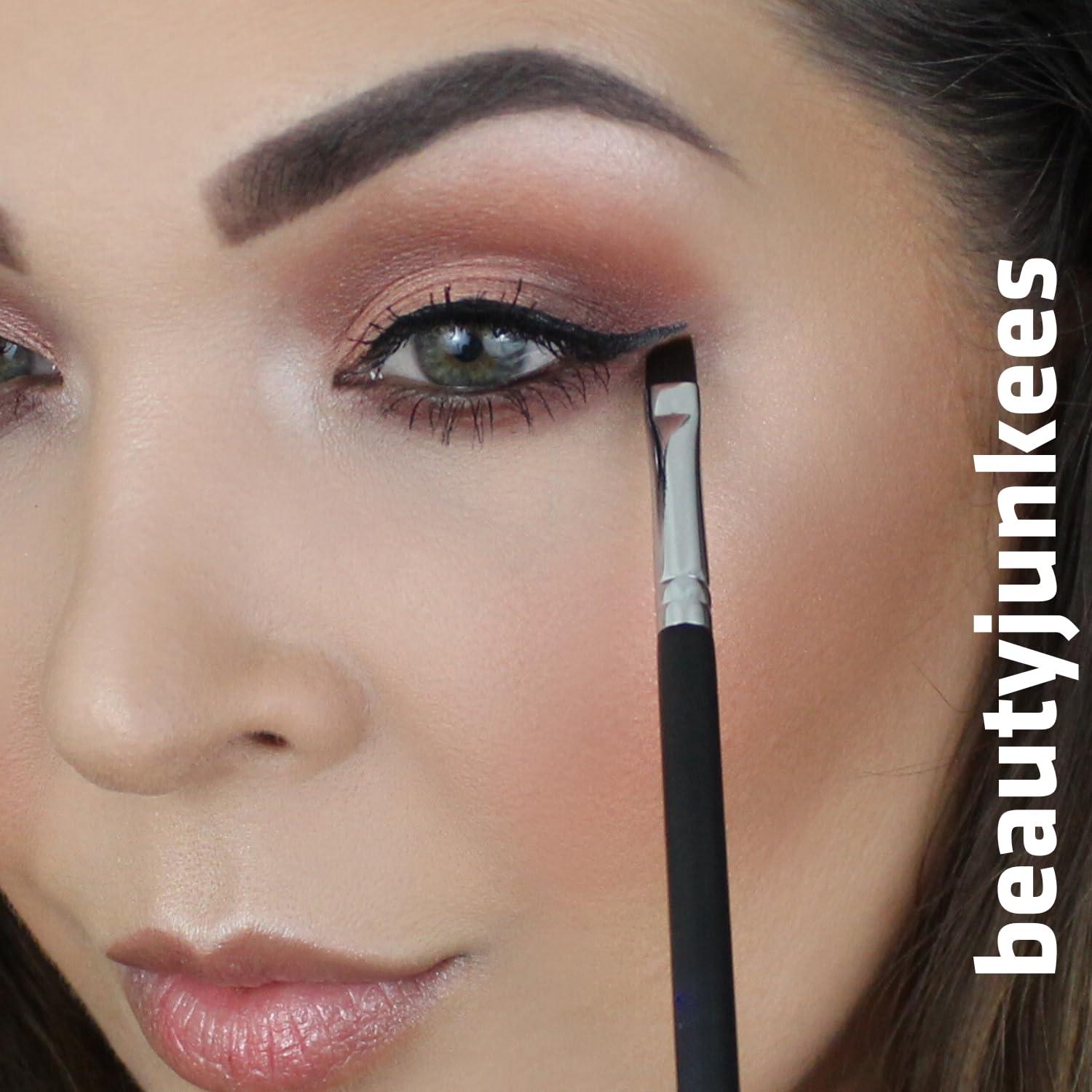 Beauty Junkees Flat Eyeliner Brush Definer Brush Pro Tight Eye Liner Brush Thin, Gel Eyeliner Brush, Small Fine Makeup Brush for Eyeliner, Tool Applicator for Gel Liquid Powder Cake Cream