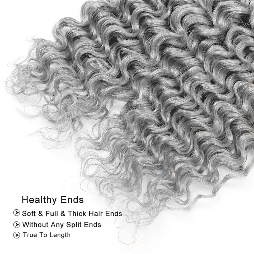 Freiuoke Grey Bundles Human Hair Silver Grey Deep Wave Human Hair Bundles 20 22 24 Inch Brazilian Unprocessed Virgin Hair 3 Bundles Two Tone Black and Grey Bundles Grey Deep Wave Bundles