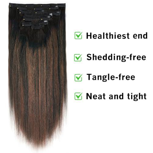 LOVRIO Lovrio Yaki Straight Clip in Human Hair Two Tone Rooted Black to Natural Black #1B Mixed With Chocolate Brown #4 Light Yaki Clip in Remy Human Hair for Black Women Yaki Hair 20 Inch 120G