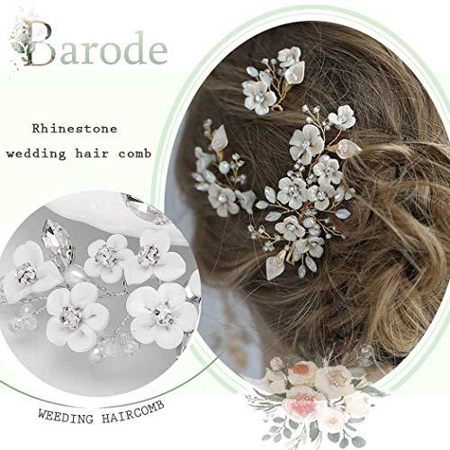 Barode Barode Bridal Wedding Hair Comb Silver Flower Rhinestone Sparkly Crystal Bride Leaf Side Combs Pearl Hair Accessories for Women and Girls (Silver)